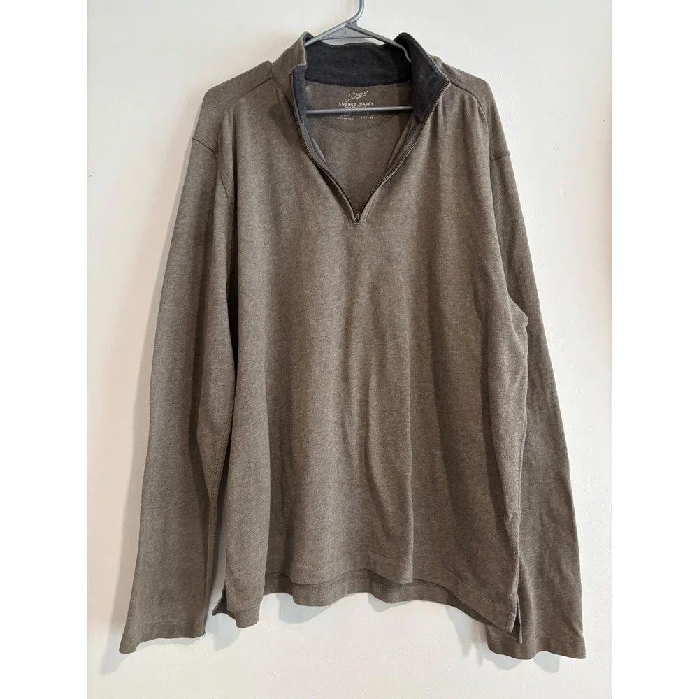 J.Crew Sueded Jersey Quarter-Zip Pullover Mens XL Brown Soft Brushed Cotton